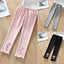 Girls leggings outerwear spring and autumn baby cotton childrens thin trousers little girl embroidered new pants foreign style pants
