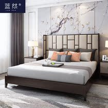 Lan Ran new Chinese solid wood bed double hotel Zen bed Model Room 1 8 m 2m big bed bedroom wedding bed furniture