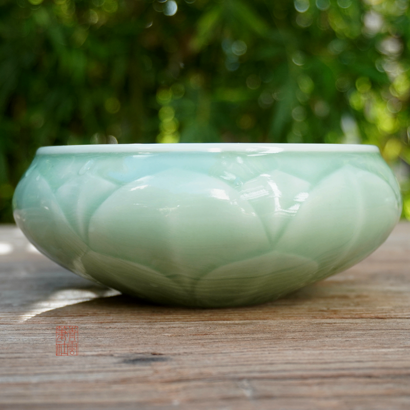 Green Cloud Pen Society Lotus Pen Wash Classic Mezi Green Hand Carved Porcelain Tea Wash Wood Boxed