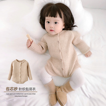 Baby clothes Autumn and winter Korean newborn baby knitted ass sweater long sleeve ha clothes climbing clothes foreign winter clothes