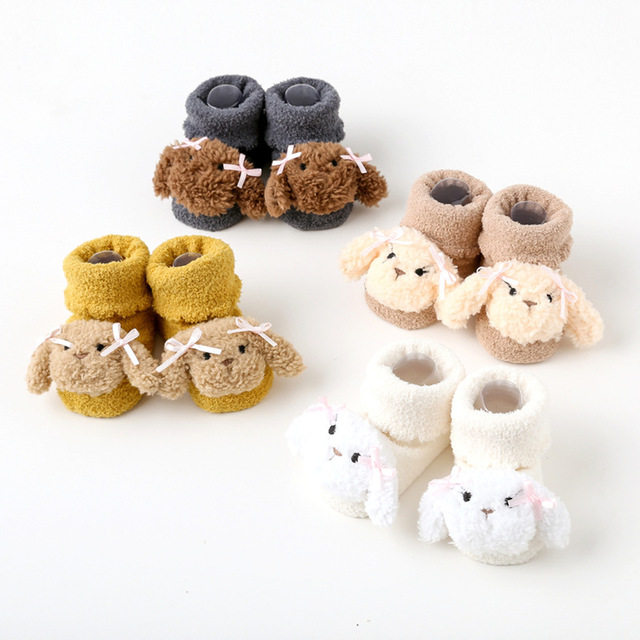 Baby Socks Autumn Winter Coral Suede Thickening Cartoon Puppy Paparazzi Socks Non-slip Newborn Baby Socks Gift Box Dress