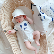 ins explosive Korean baby Summer baby jumpsuit personality male and female baby cotton triangle ha clothes climbing suit