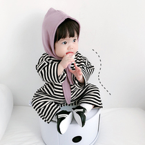 S section South Korean spring and autumn Korean version striped baby boy climbing clothes male and female baby long sleeve pocket one-piece clothing and hat stripe