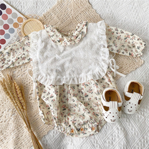 Korean version Baby spring autumn lotus leaf side collar Broken Flowers long sleeve one-piece clothes climbing and climbing to serve female baby little frescoed halagha