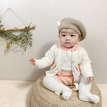 ins explosive spring and autumn infant Virgin baby set pocket knitted jacket wool wool dress crawler