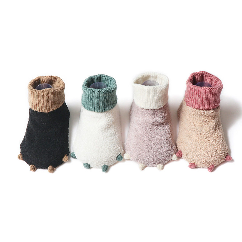 Soft baby socks Autumn and winter half velvet cute small paws rolled edge thickened warm baby socks