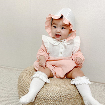 ins Korean version of autumn girls Baby Baby 100-day clothes triangle one-piece clothes climbing clothes lace lace princess clothes