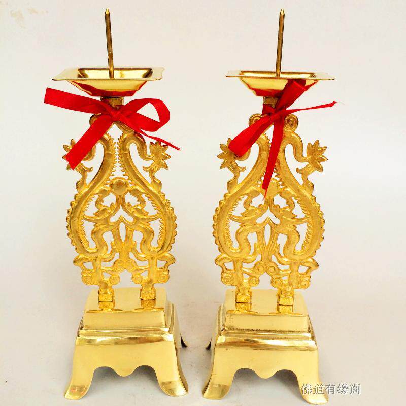 Traditional wedding dowry pure copper candle holder dragon and phoenix candle holder wedding bridal chamber flower candle holder home crafts gift decoration candle holder