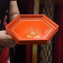 Shirt wood Hexagonal for disc water fruit tray for Buddha Former home tea Buffy wood tray solid wood tea tray hem