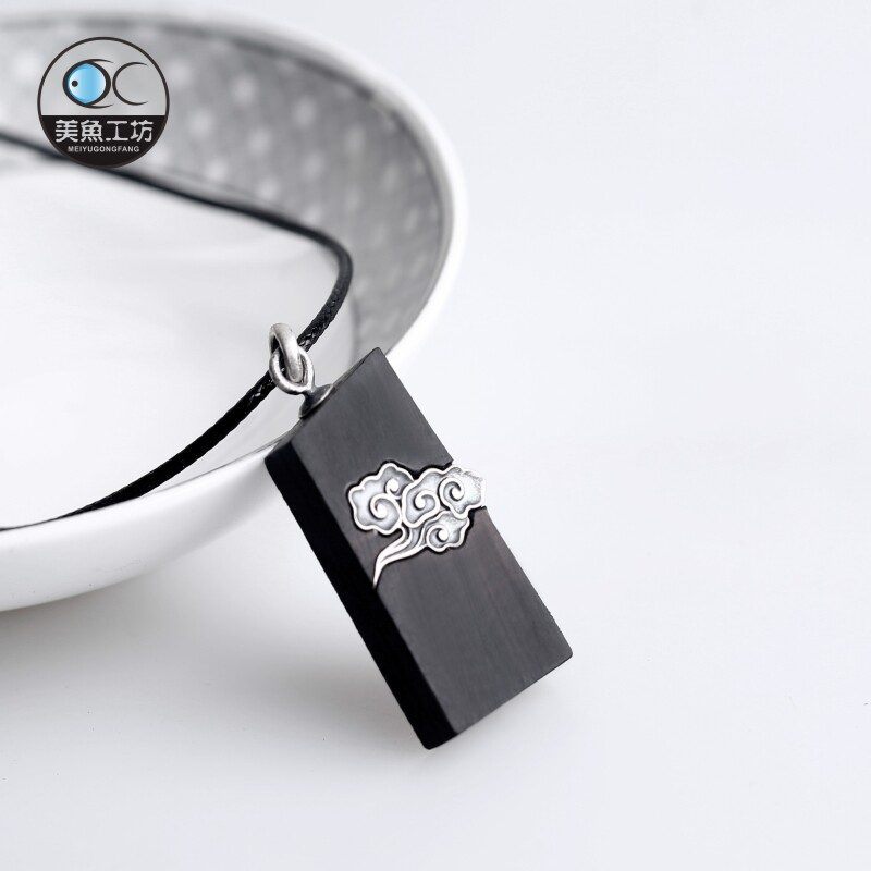 Custom ebony pure Thai silver clouds zen men and women antique jewelry lettering item pendant long sweater necklace
