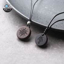 Sandalwood Round Pendant Necklace Lock Bone Ornament Men And Women Lovers Remembering Gifts A Pair Of Custom Letters Lettering Creativity