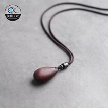 Indian small leaf purple sandalwood Fragrant Water Drop Wood Pendant male and female necklace Item pendant pendant Literary Wind Long style Ancient Wind Ornaments