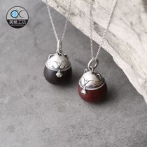 Beauty fish workshop sandalwood 99 silver blessing kitten transfer cute pendant necklace hanging jewelry to send couples