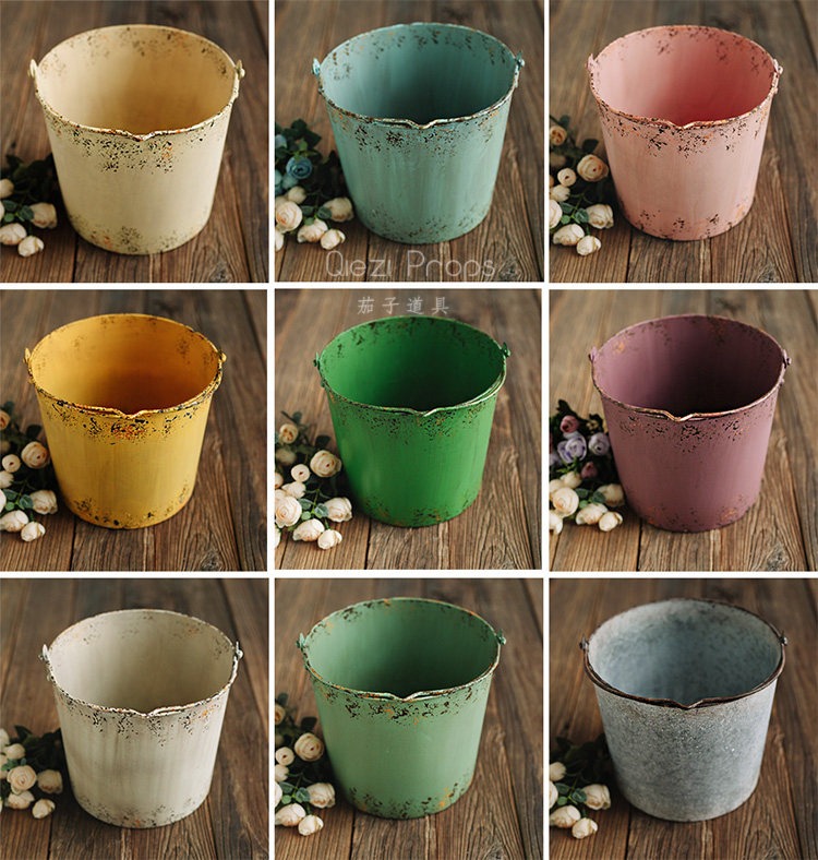 Colorful Iron Barrel Iron Art Retro Container Doing Old Baby Baby Photo Eggplant Props Original Newborn Photography