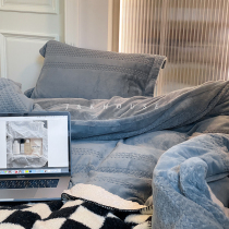 Extremely Minimalist Color Four Sets Light Lavish Solid Jacquard Hollowed-out Milk Suede Four Pieces Winter Thickened Warm Bed Pint