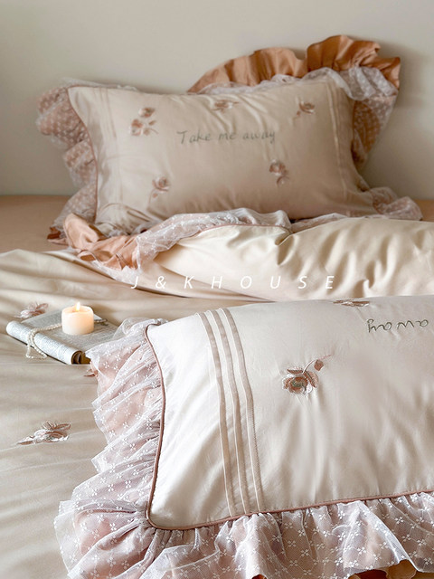 Girlish | French lace four-piece set Australian cotton cotton bedding pure cotton embroidered sheets and quilt cover