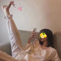 Little fairy Korean spring and autumn style court lace yarn-dyed cotton skin-friendly home clothes suit Pajamas night dress trousers