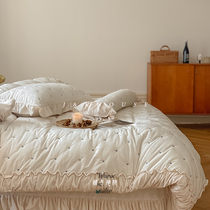 Fan-style crystal suede winter four pieces full of star embroidered flannel clamp cotton thickened warm bed hat in four sets