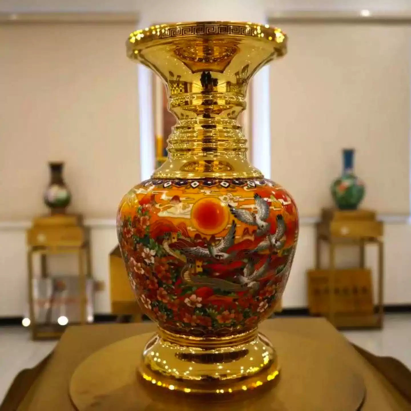 ◇鶴鳴堂◇ 中国・時代物 景泰藍長寿佛像 銅造鍍金 金水厚重 超絶技巧