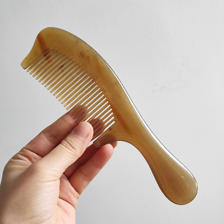 Seven Grids Old White Buffalo Horn Comb Round Shank Plus Size Comb Fine Teeth Straight Hair Scalp Massage Comb