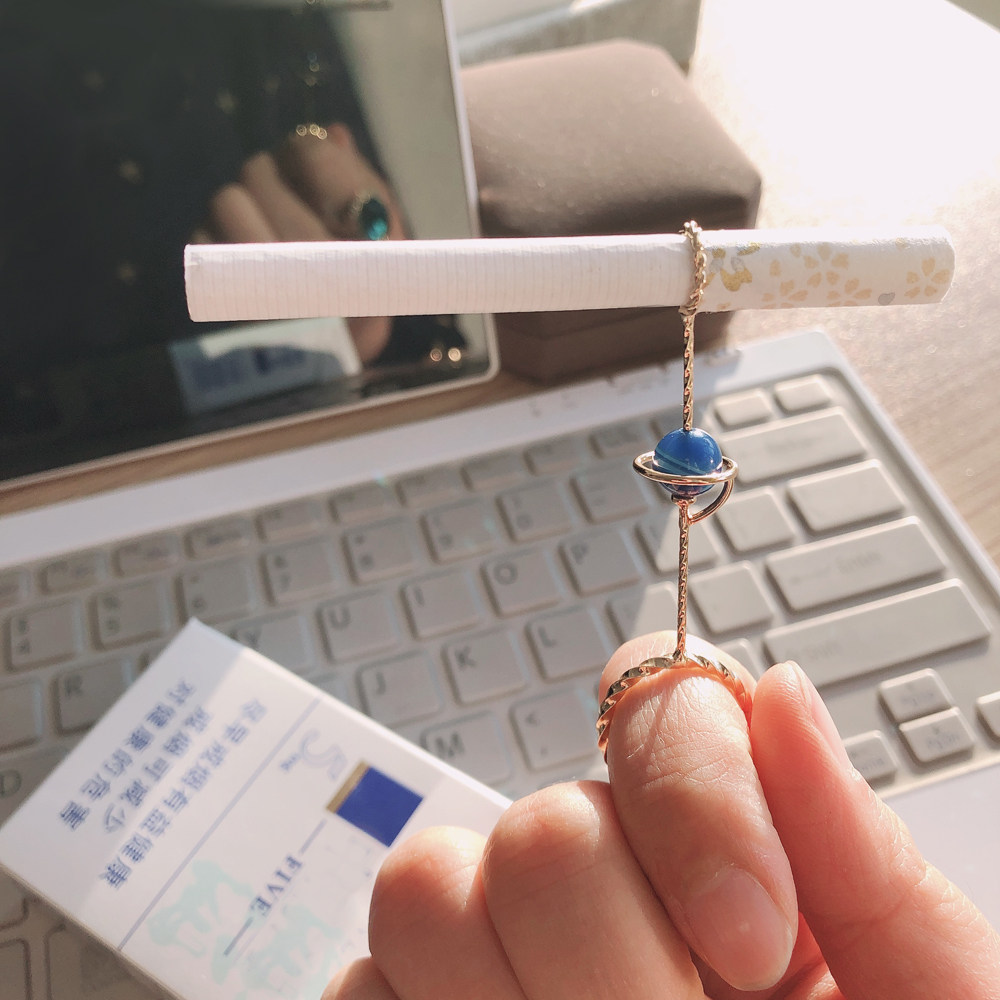 创意蓝色星球烟托戒指天然石把玩抽烟指环烟嘴架烟架夹烟器男女士-阿里巴巴