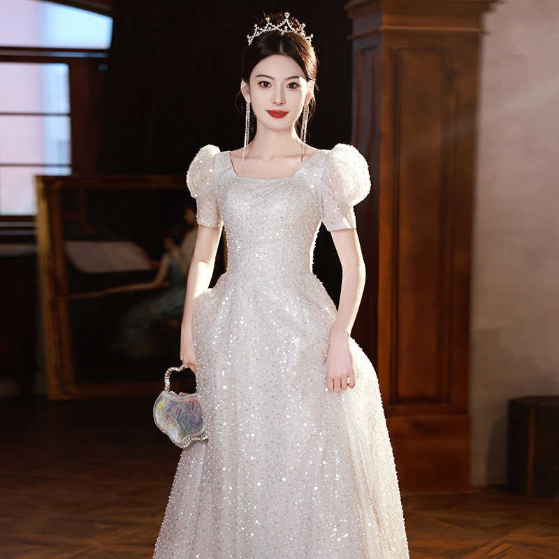 Silver-Gray Sequin High-End Evening Dress, Light Luxury Niche Annual Meeting Party Host Performance Graduation Long Dress