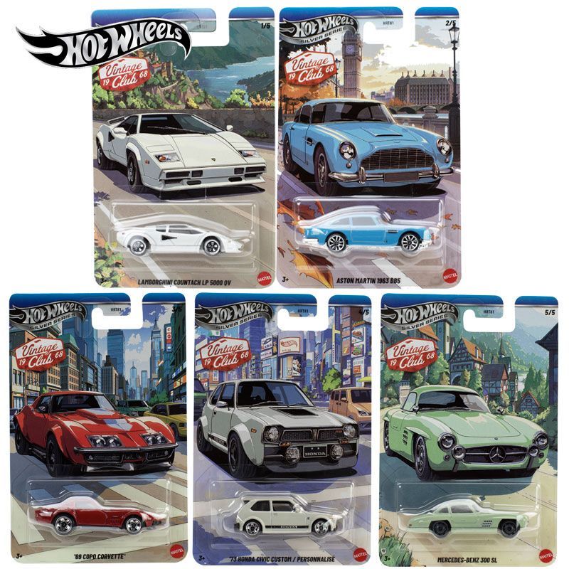 Hot Wheels Silver Label High-Power New Retro Racing Car Lamborghini Mercedes Alloy Collectible Miniature Car Model Hrt81