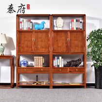 Qinfu mahogany furniture bookcase Chinese Burmese pear bookshelf solid wood book cabinet rack display rack rack