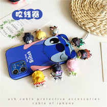 Fire fierce cat cartoon stereo data cable protective cover Apple 12PRO MAX 11 Protection charger XS anti-breaking