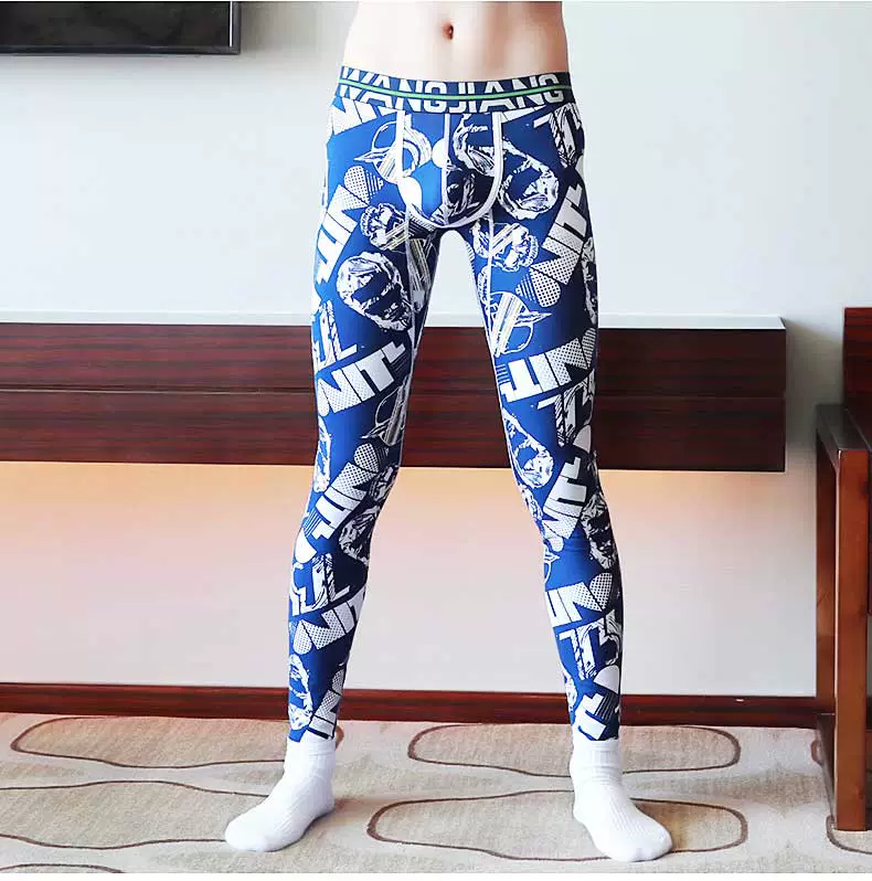 Quần dài nam Qiuku Quần cotton mỏng Quần ấm thời trang Hàn Quốc Doodle In Eo thấp Sexy Quần legging nam quần giữ nhiệt nam đá bóng