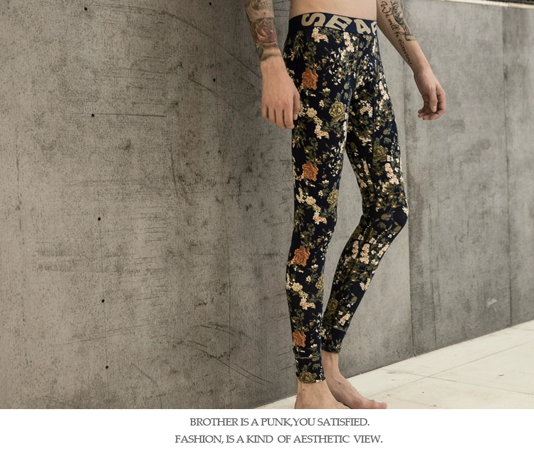 Quần cotton nam mùa thu co giãn eo thấp bó sát quần legging thể thao gợi cảm