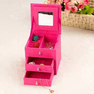 Flannel with mirror double draw jewelry box European-style princess makeup box Jewelry box small counter gift jewelry box