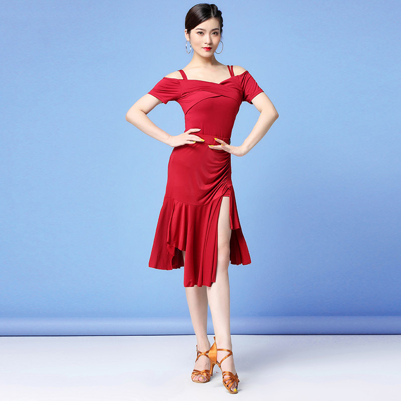 Latin dance practice suit Female adult Latin dress Top Skirt Dance suit Training suit Milk silk suit Summer