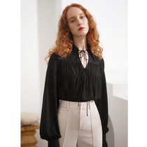  RoseLingLing pleated art messy lapel spring loose thin long-sleeved shirt 2021 spring female