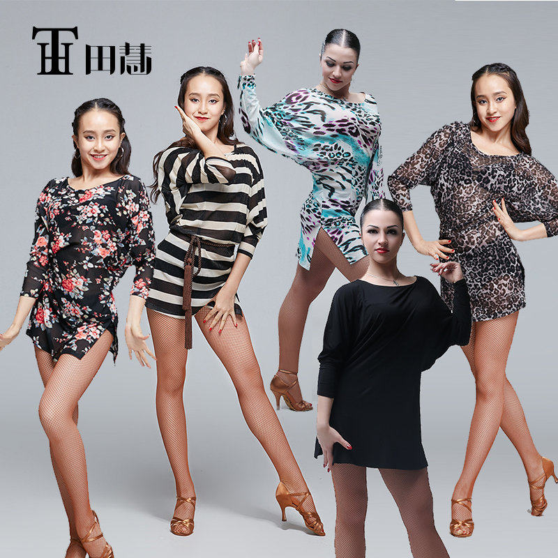 Tian Hui Sexy Bat Sleeve Adult Lady Latin Dance Dress Practice Skirt for Dress Rehearsage Performance 0246
