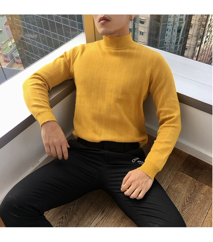 Mustache shop áo len cao cổ nam phiên bản Hàn Quốc mùa thu đông 2018 mới áo len cổ tròn dày áo len