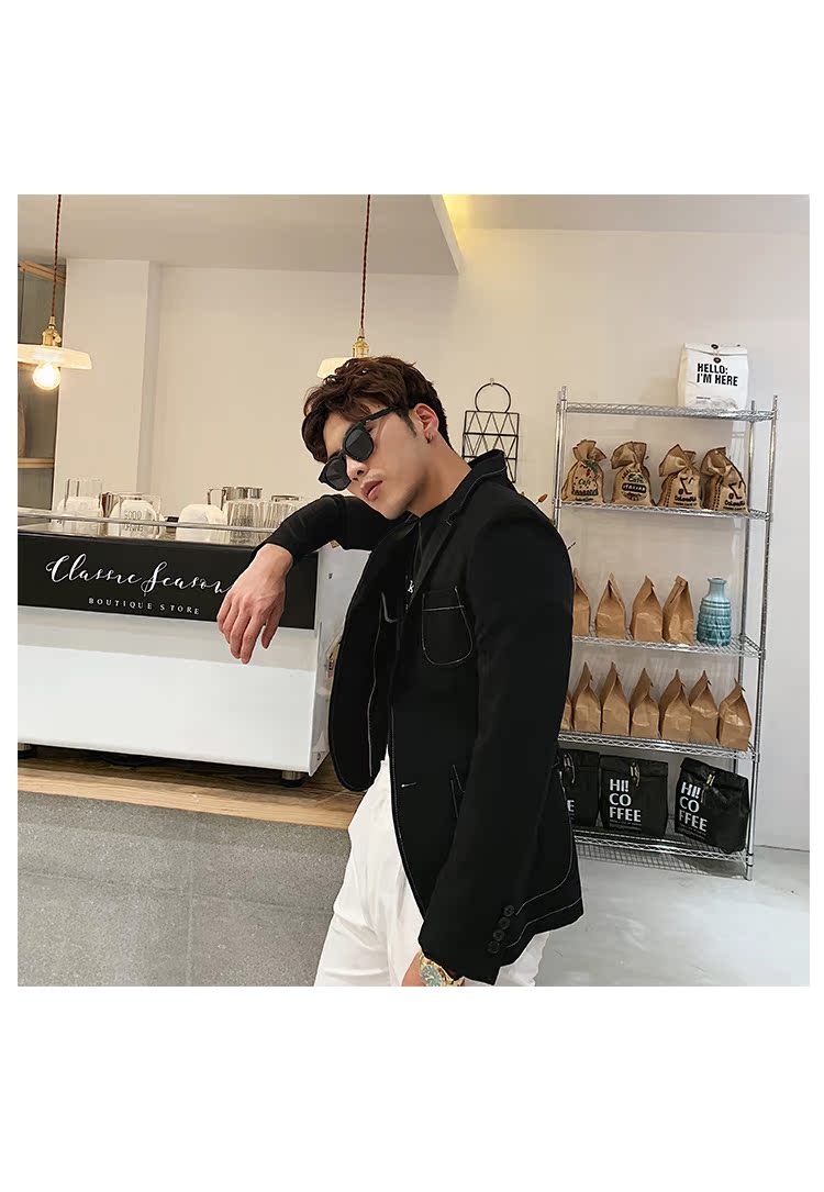 Mustache shop mạng màu đỏ nhỏ phù hợp với áo khoác nam Slim phiên bản Hàn Quốc của màu tương phản Anh gió phù hợp với nam - Cực lớn quần tây áo sơ mi