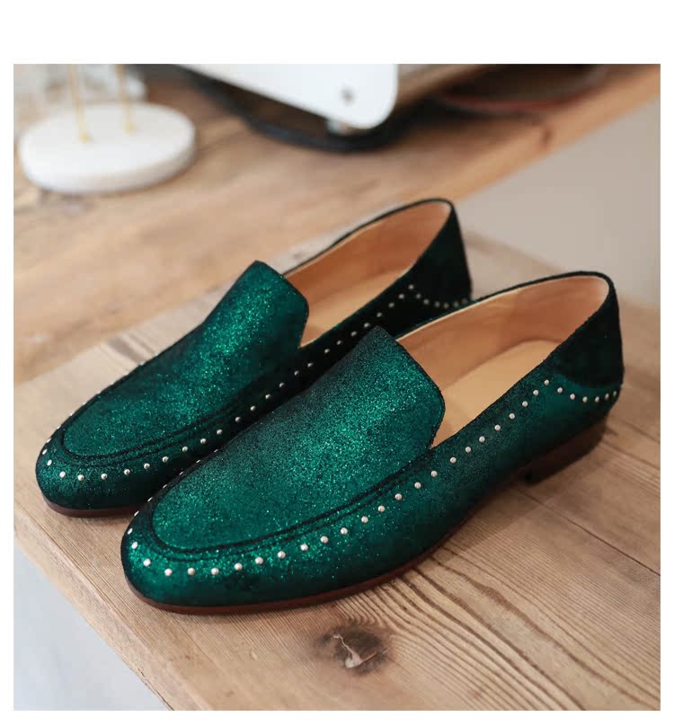 Mustache shop giày nam mùa hè thoáng khí âm nhạc giày thủy triều Phiên bản Hàn Quốc của bộ đinh tán giày đế thấp giày da - Giày thấp giày cổ thấp nam