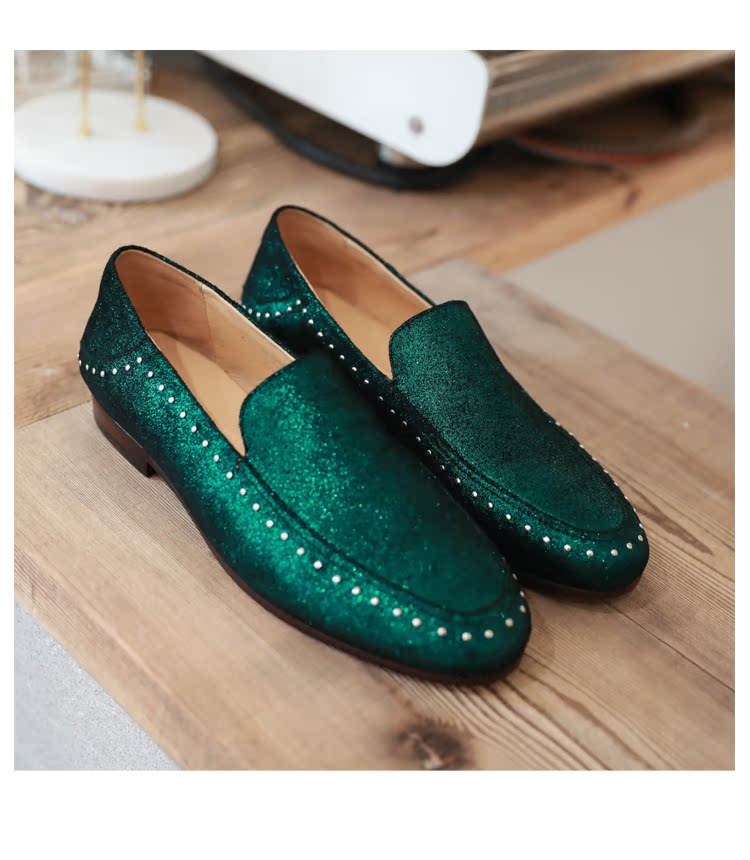 Mustache shop giày nam mùa hè thoáng khí âm nhạc giày thủy triều Phiên bản Hàn Quốc của bộ đinh tán giày đế thấp giày da - Giày thấp giày cổ thấp nam