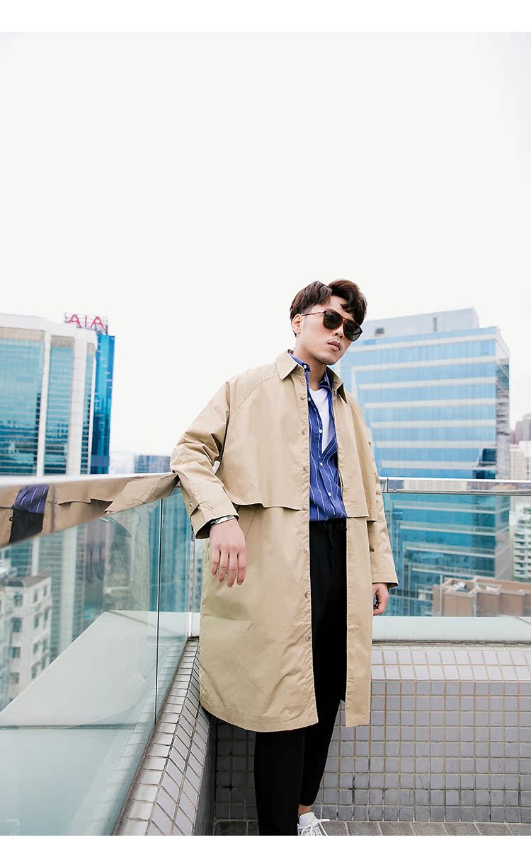Mustache shop 2018 xuân mới đơn giản khâu thời trang áo khoác dài áo gió nam thanh niên giải trí áo gió đôi