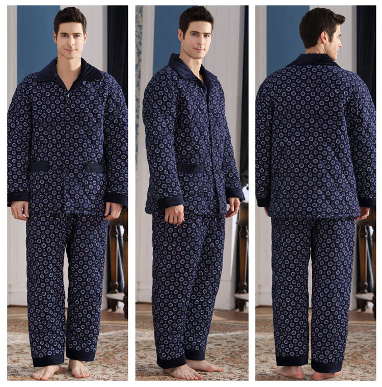 Mùa thu và mùa đông dày áo len đan ấm áp cho nam bộ đồ ngủ bên trong và bên ngoài chất liệu cotton Bộ đồ nam XL phục vụ tại nhà đồ lót basic