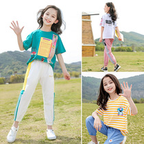 Girl Short Sleeve T-shirt 2022 New Summer Dress Han Version 7 Caddio Ocean Gas Fashion Half Sleeve Compassionate Pure Cotton Children Suit