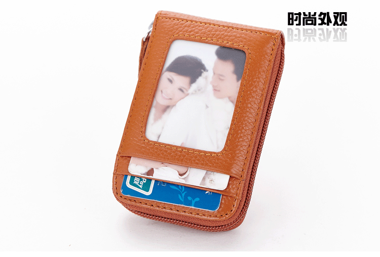 Lớp đầu tiên của da thẻ túi người đàn ông của phụ nữ accordion- phong cách da thẻ túi phần mỏng dây kéo với hình ảnh thay đổi ví đựng thẻ thông minh