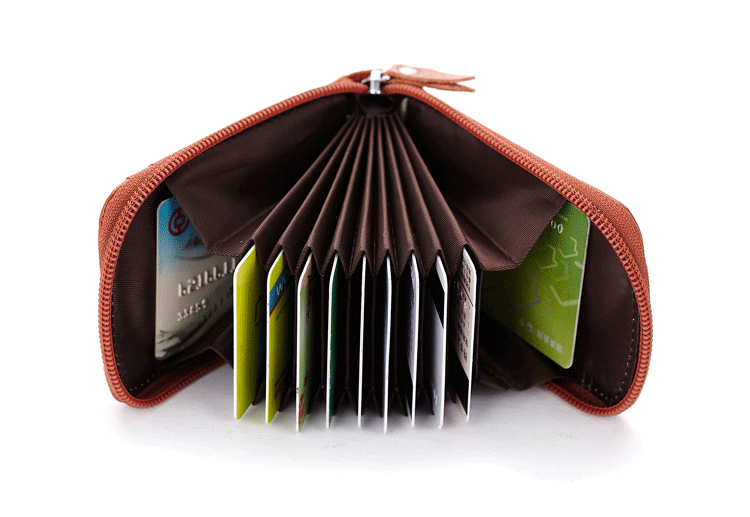 Lớp đầu tiên của da thẻ túi người đàn ông của phụ nữ accordion- phong cách da thẻ túi phần mỏng dây kéo với hình ảnh thay đổi ví đựng thẻ thông minh