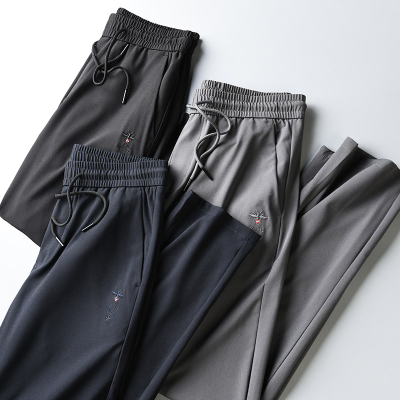 Hands several pieces of ice-silk-smooth and high-bomb breathable 2020 Summer male embroidered casual pants E1787
