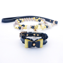 Black pearl dog chain Sub-small dog butterfly knot kitty collar Teddy Dog Necklace Hauling Rope Out of Dog Rope