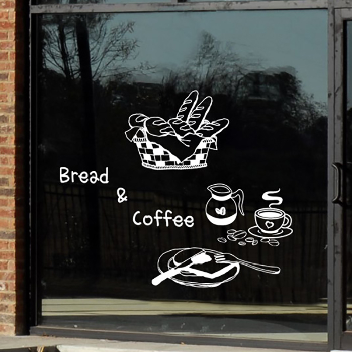 Creative Bread and Coffee Bakery Cake Dessert Shop Cafe Western Restaurant Window Glass Door Wall Stickers