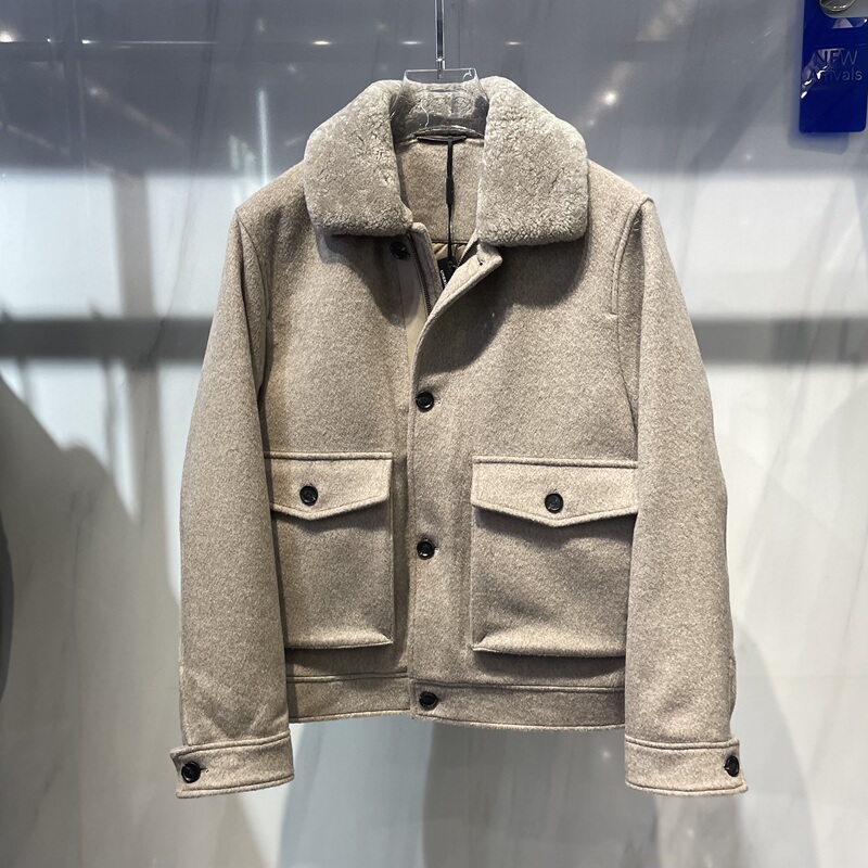 Men's European-Style Wool Coat 2025 New Autumn and Winter Lamb Wool Lapel Fashion Trendy Slim-Fit Personalized Warm down Jacket