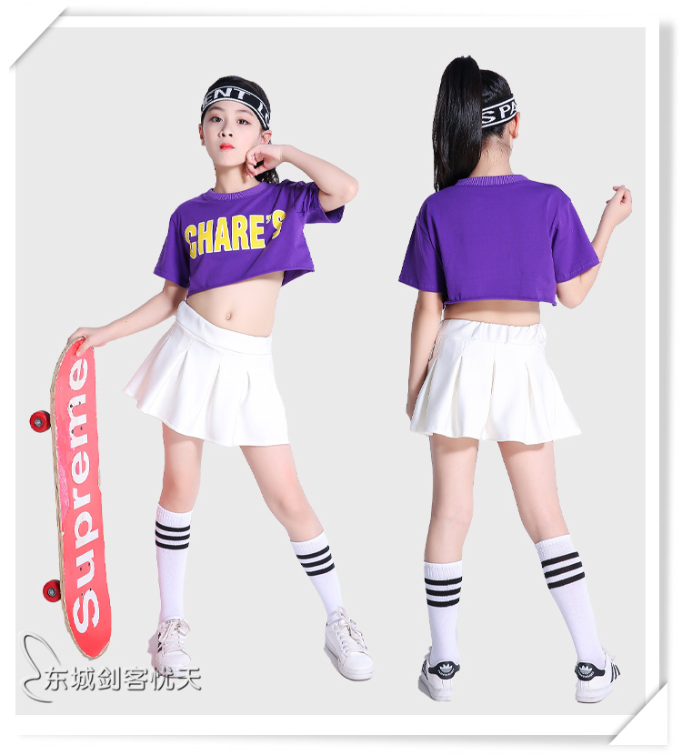 Ngày thiếu nhi Buổi biểu diễn của trẻ em Cô gái nhảy đường phố Set cho trẻ em Jazz Dance Trẻ em Trang phục biểu diễn Hip Hop phiên bản Hàn Quốc - Trang phục quần áo trẻ con