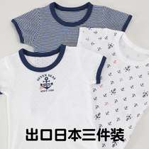 1 year old boy short sleeve t-shirt net red summer slim fit small baby summer clothing pure cotton infant navy wind half sleeve blouse